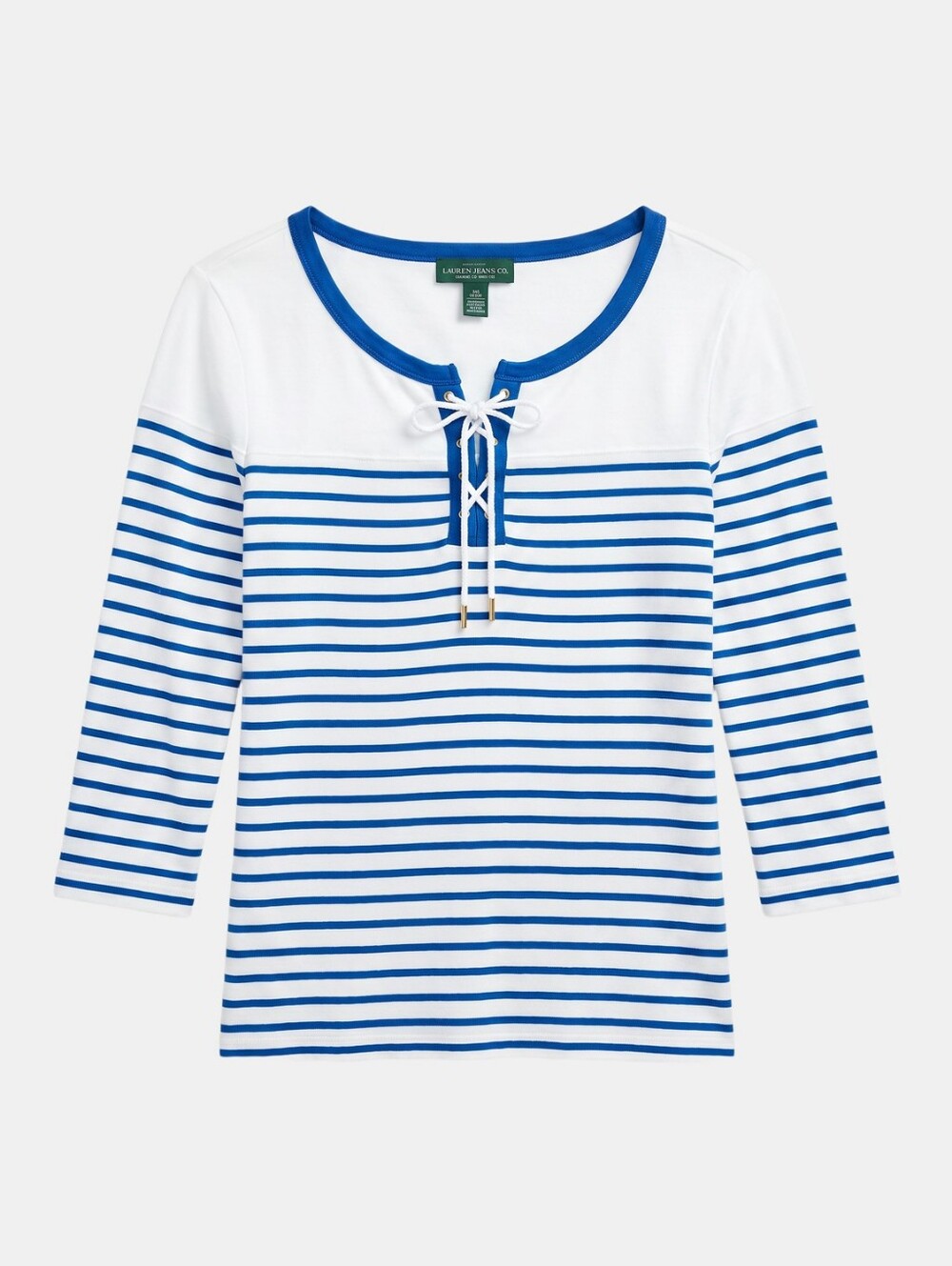 Ralph Lauren Nautical Breton Style Blue & White Striped Lace-Up Top- 17" Pit -L